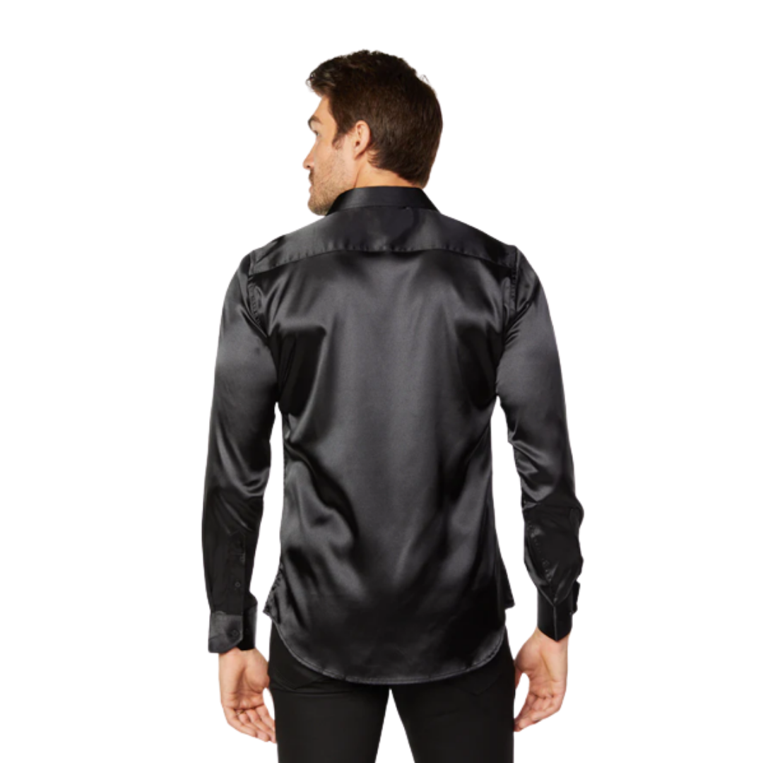 Platini Men's Satin Dress Black Shirt