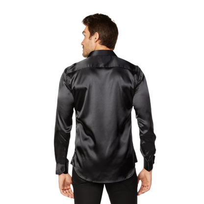 fitted lace wedding dress Shop Platini Men's Satin Dress Black Shirt- Classic Western Style