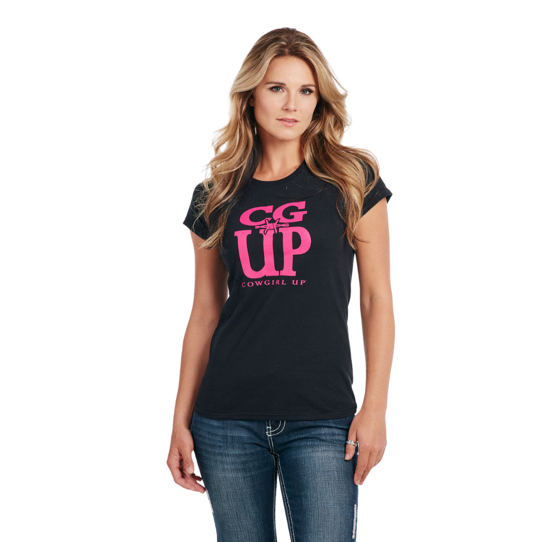 Sidran Women's Cowgirl Up Cap Sleeve Black Shirt