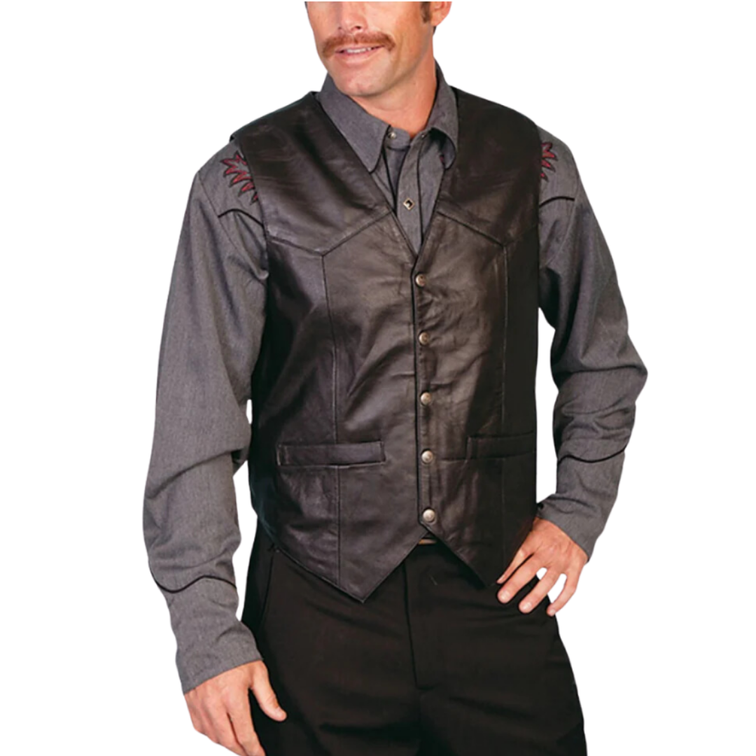 Scully Leathers Men's Lambskin Leather Black Vest