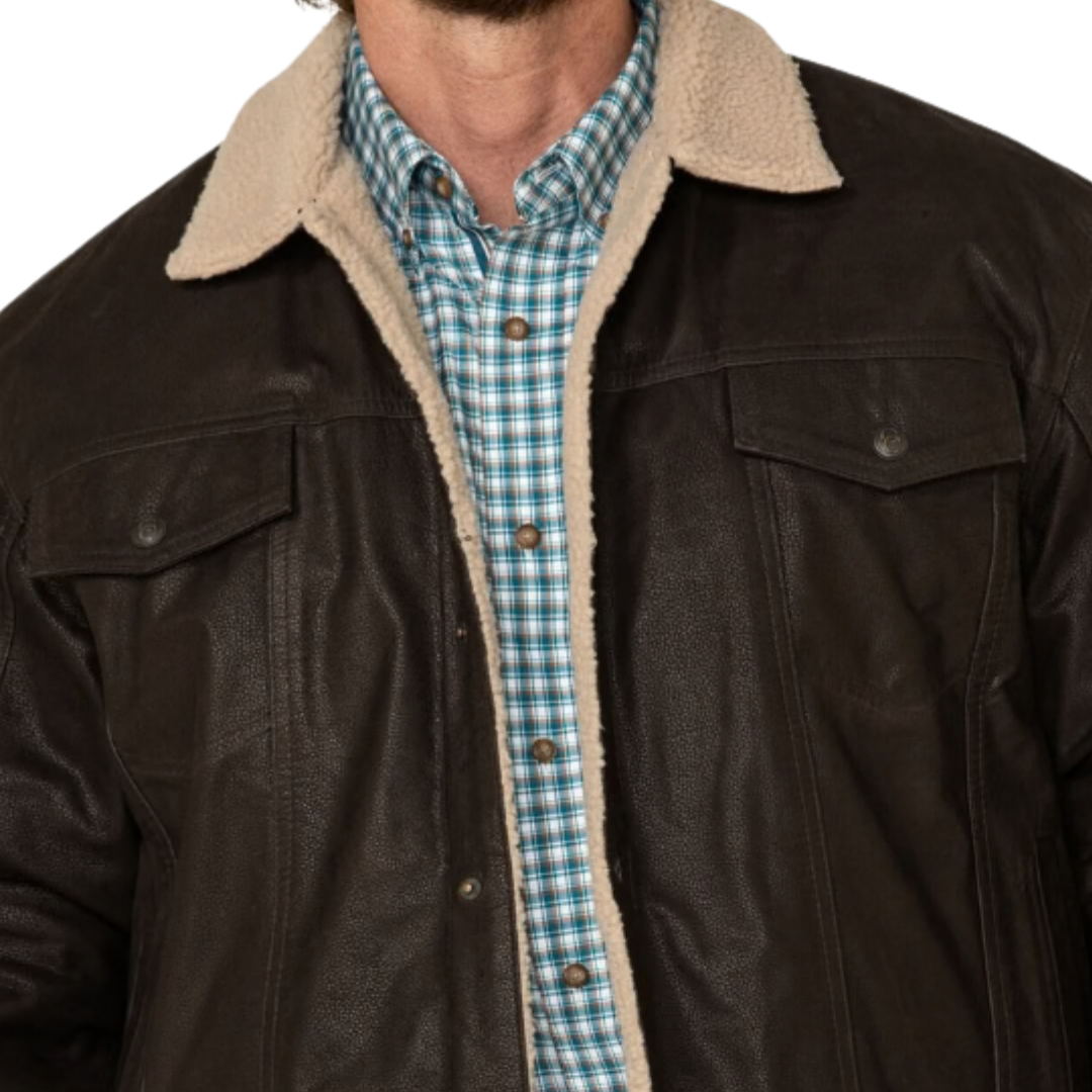 Sidran Men's Leather Sherpa Lined Brown Jacket