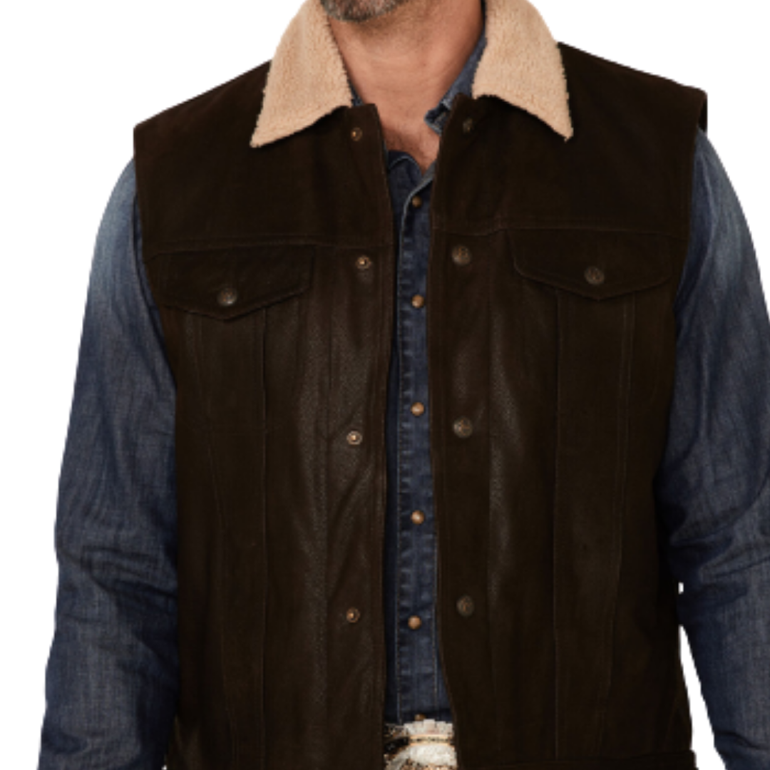 Sidran Men's Lightweight Snap Front Leather Mocha Vest