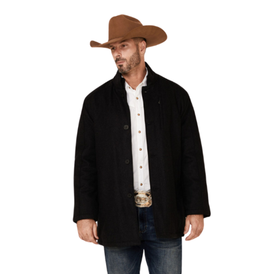 Sidran Men's Heather Wool Melton Button Black Coat