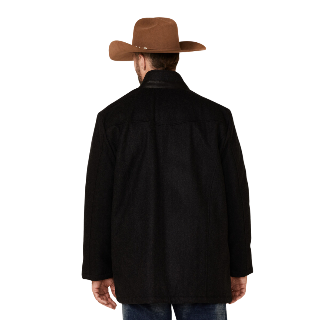 Sidran Men's Heather Wool Melton Button Black Coat
