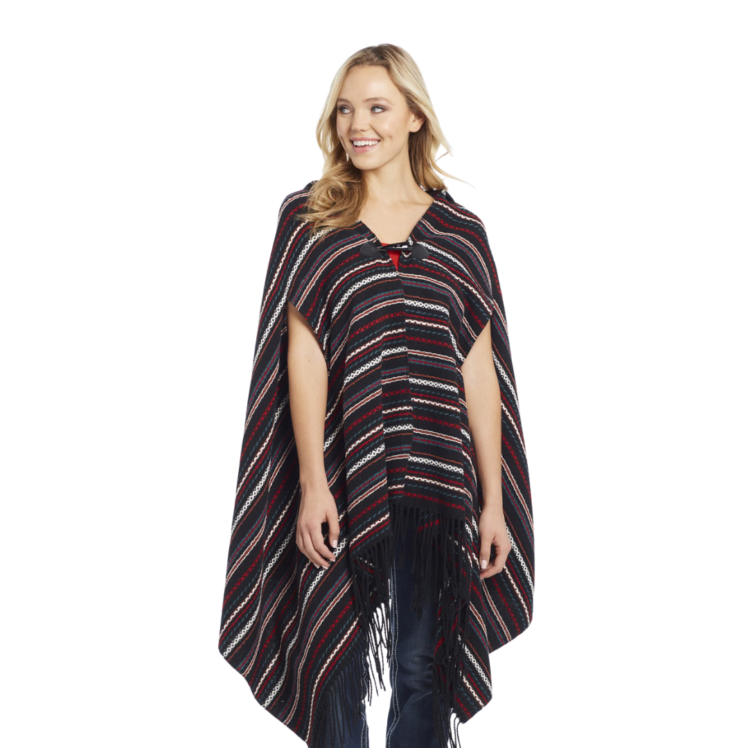 Sidran Women's Navajo Blanket Wrap Hooded Black Poncho