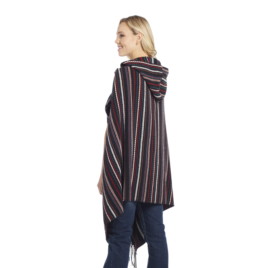 Sidran Women's Navajo Blanket Wrap Hooded Black Poncho