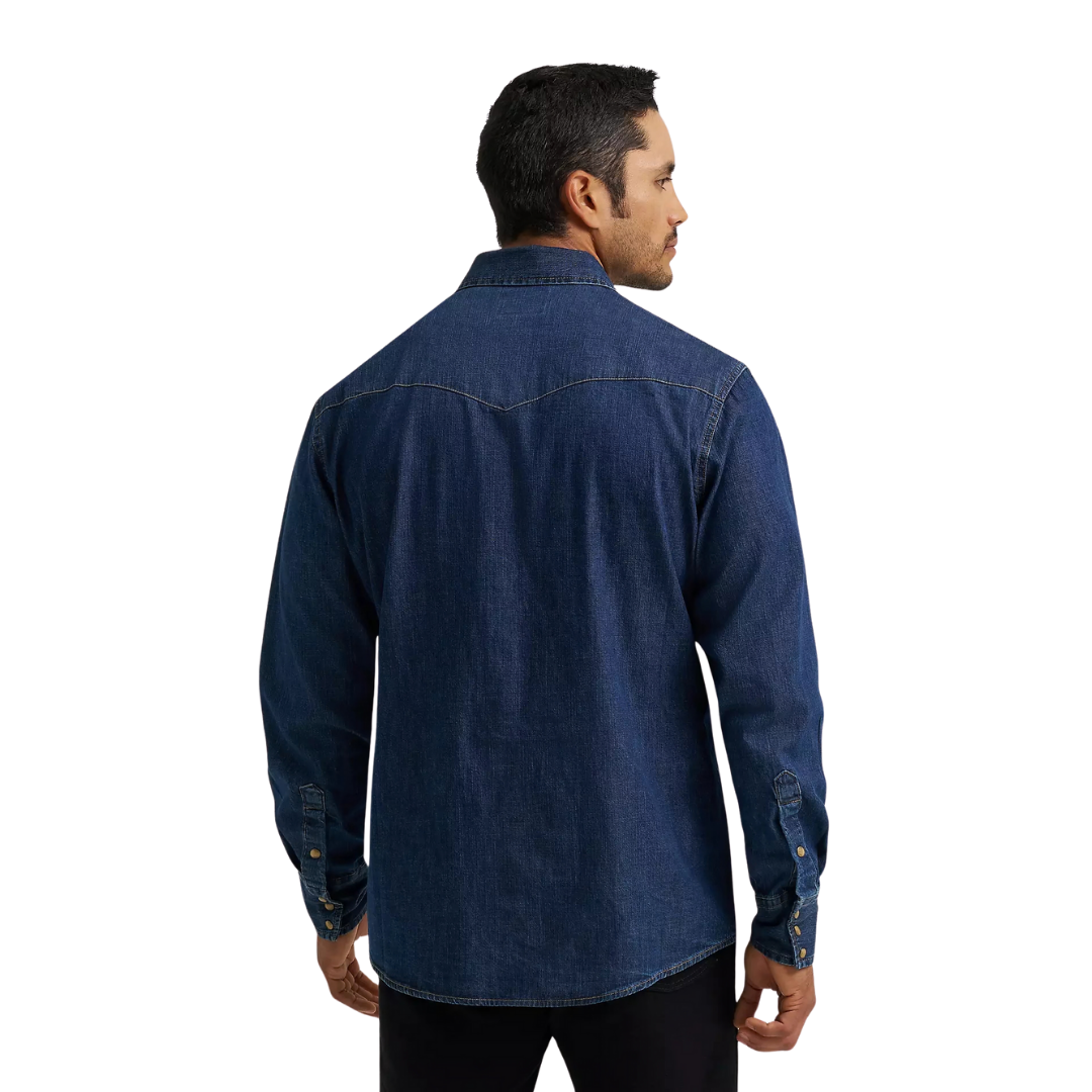 Wrangler Men's Classic Dark Wash Denim Blue Shirt