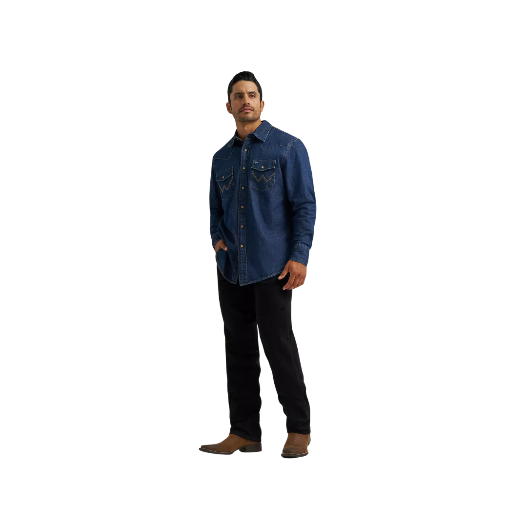 Wrangler Men's Classic Dark Wash Denim Blue Shirt