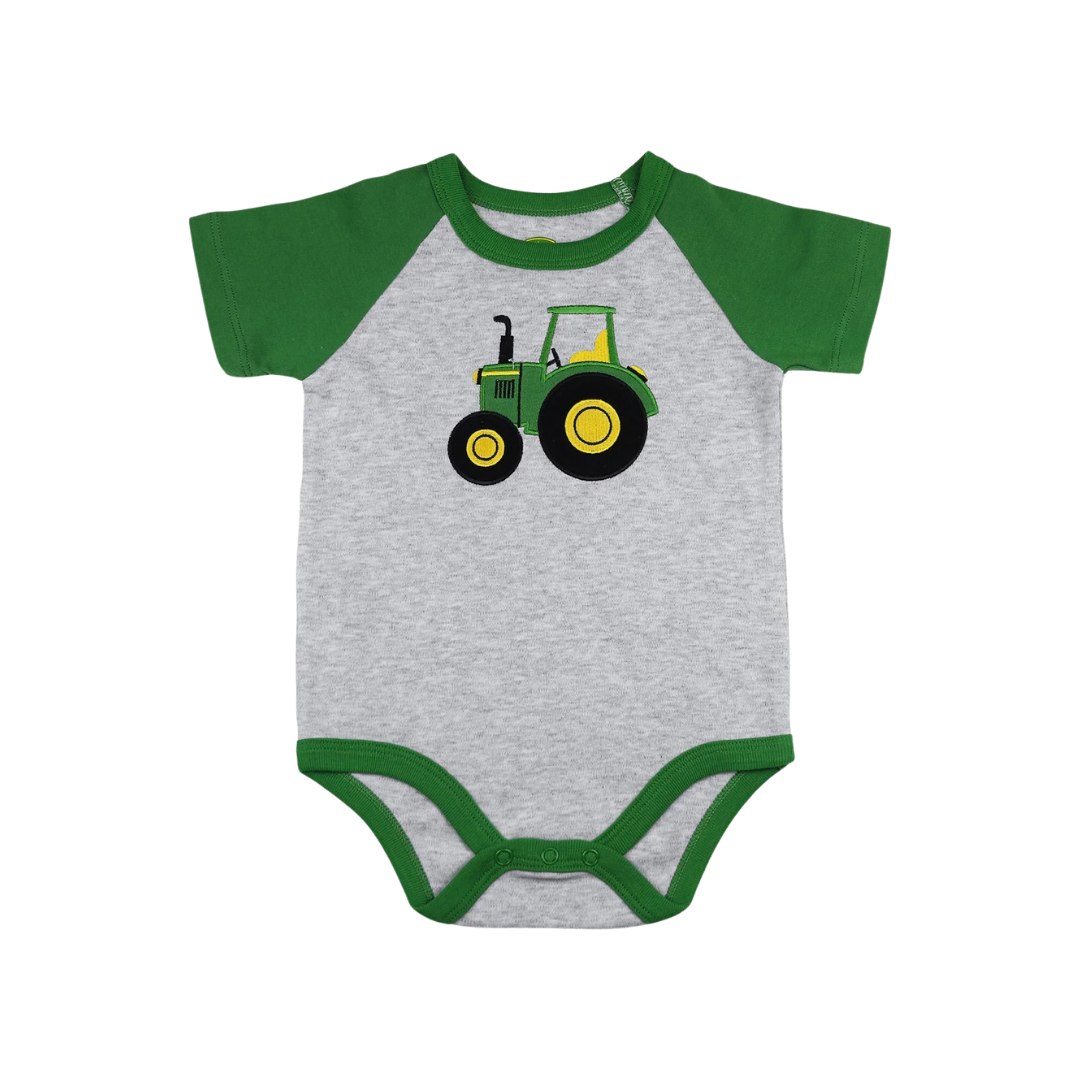John Deere Infant Boy's Embroidered Tractor Grey Bodysuit
