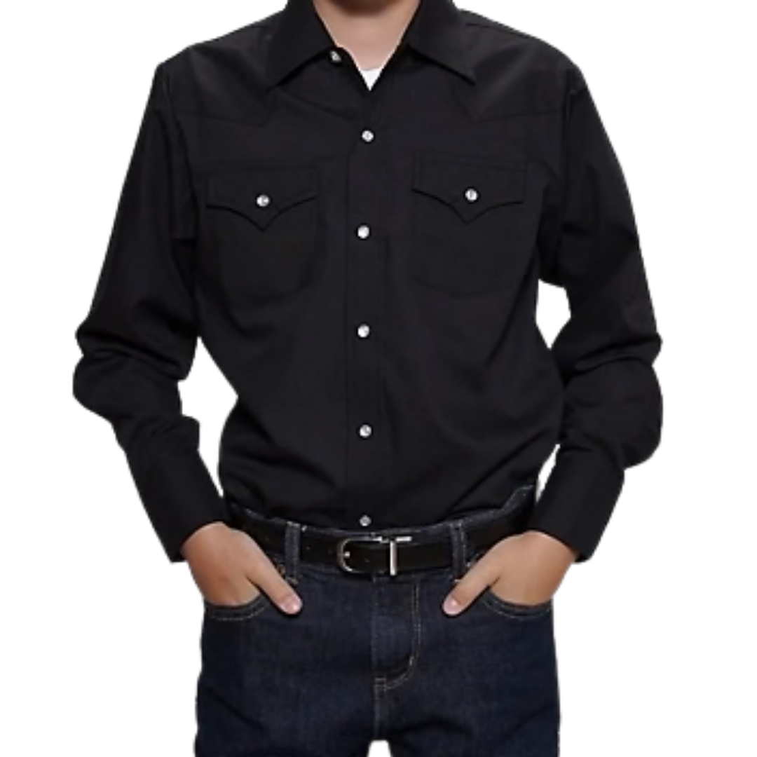 Ely Cattleman Youth Boy's Solid Western Black Shirt