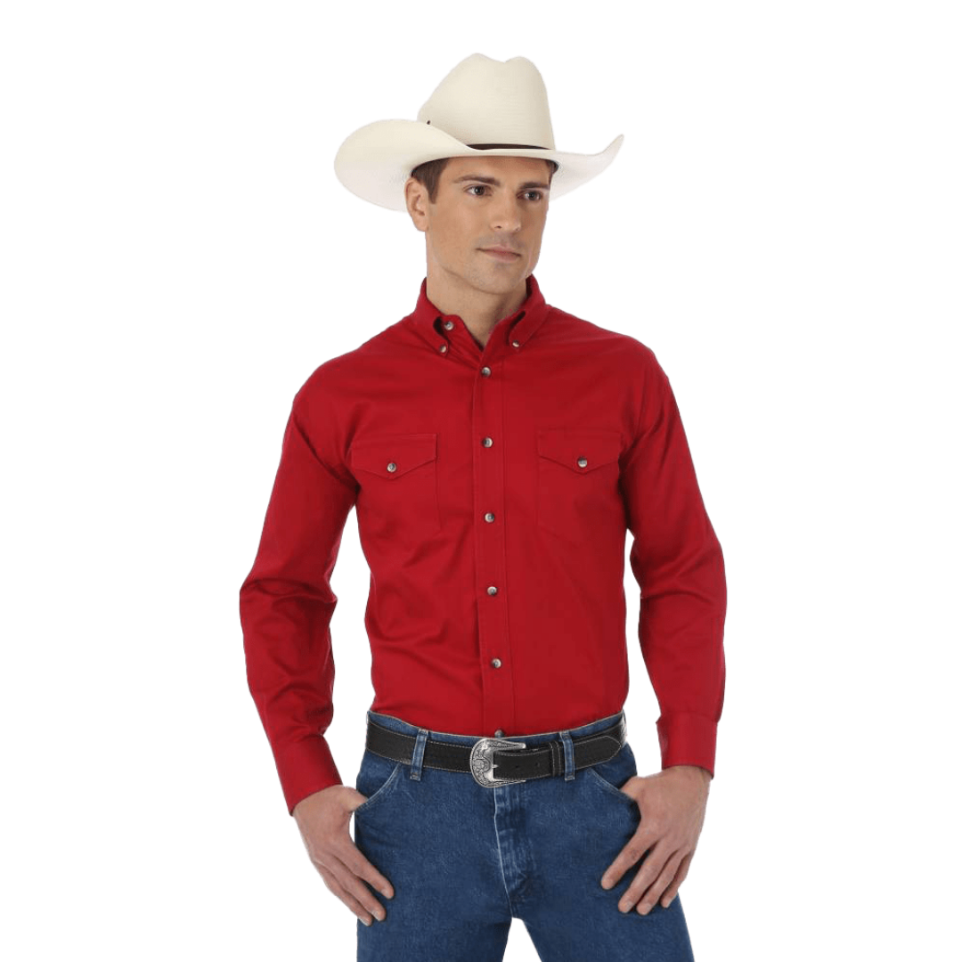 Wrangler Men's R Twill Long Sleeve Red Shirt - Big & Tall