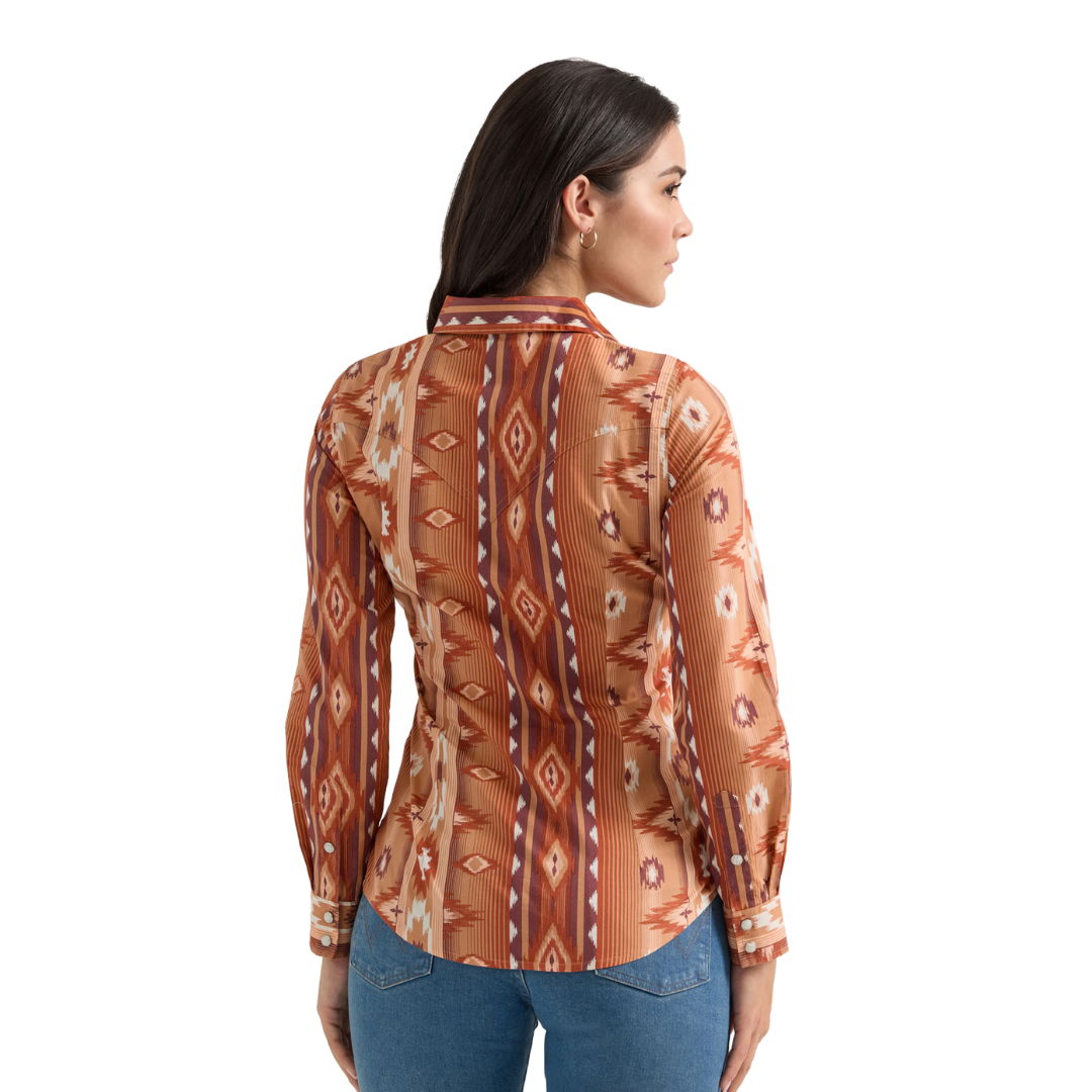 Wrangler Women's Checotah Classic Western Snap Orange Shirt