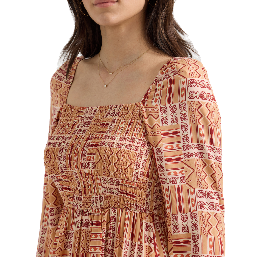 Wrangler Women's Smocked Bodice A-Line Orange Dress