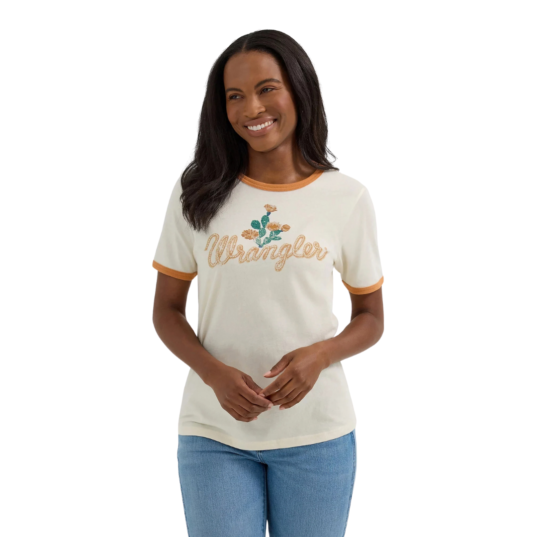 Wrangler Women's Graphic Ringer Antique White Tee Shirt