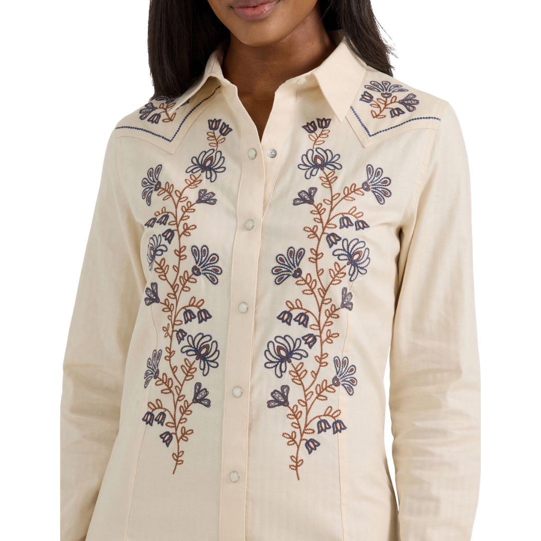 Wrangler Women's Embroidered Wildflower Western White Dress