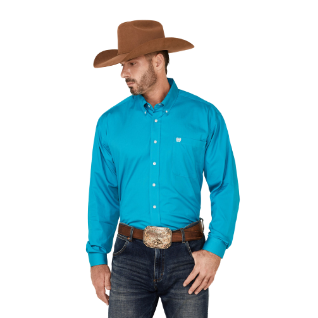 Cinch Men's Teal Classic Fit Blue Shirt