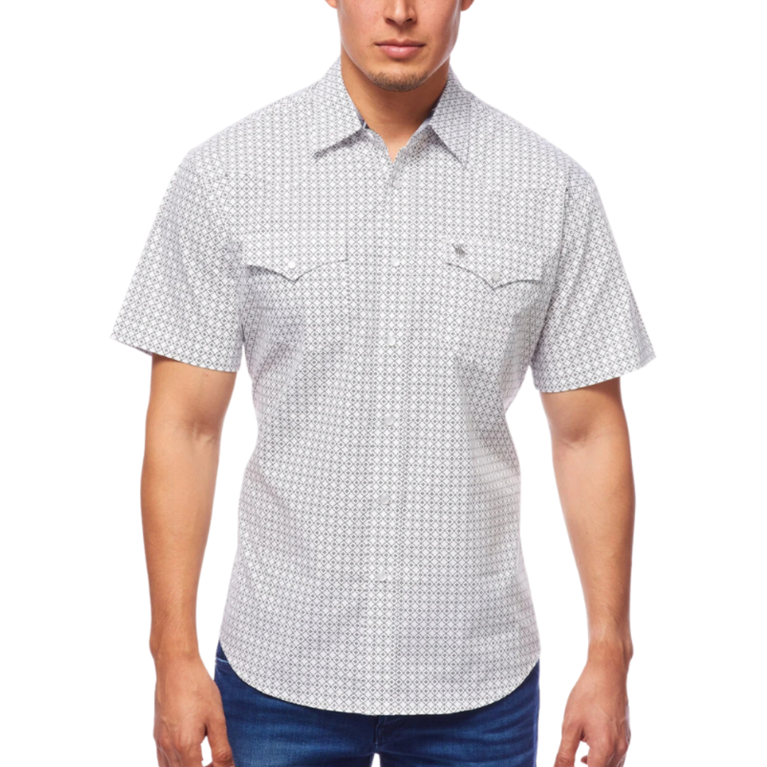 Avalon Men's Short Sleeve Pearl Snap White Shirt