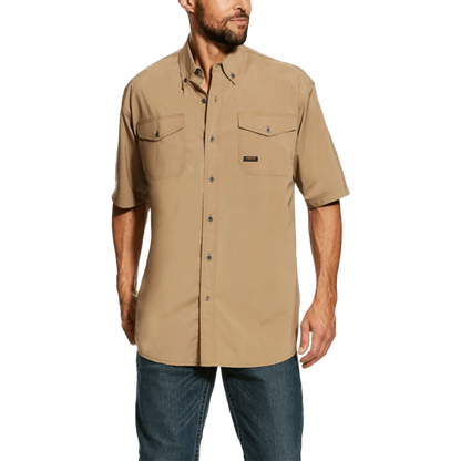 Ariat Men's Rebar Made Tough Venttek Short Sleeve Light Brown Shirt