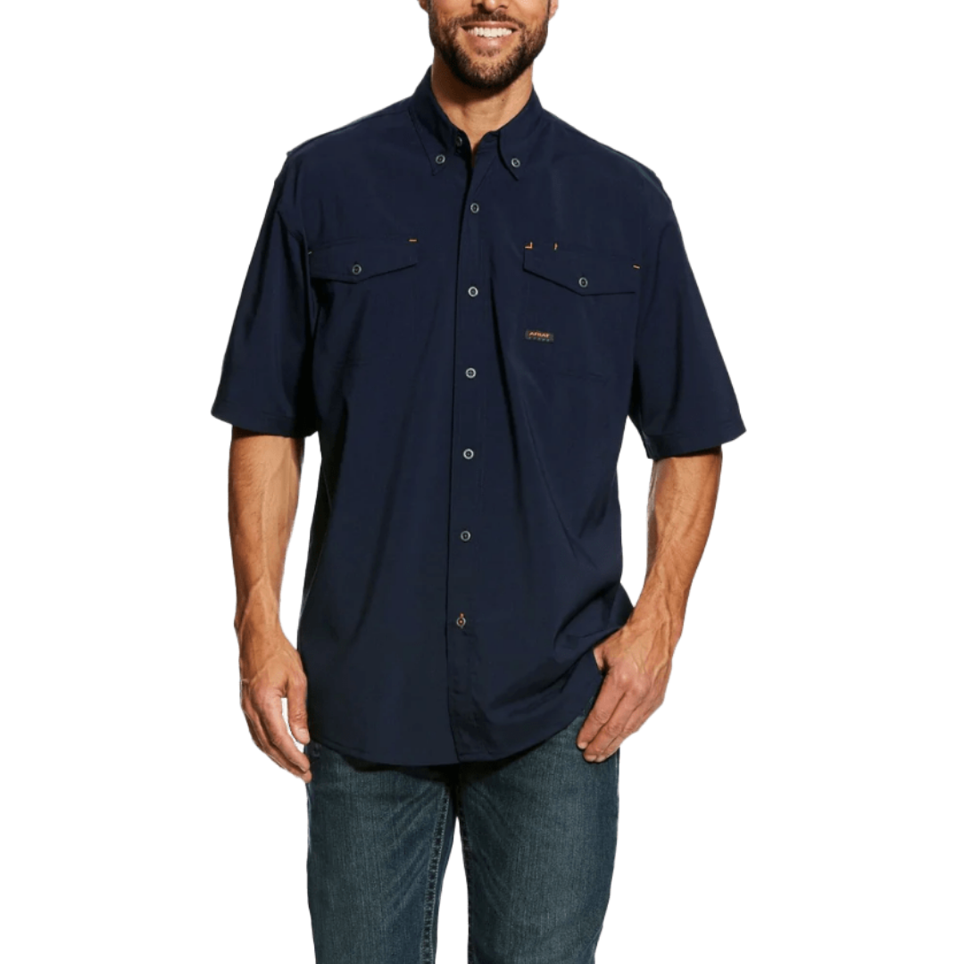 Ariat Men's Rebar Made Tough Short Sleeve Work Blue Shirt