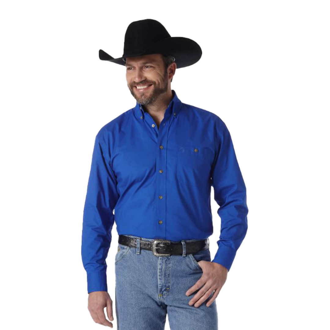 Wrangler Men's George Strait Solid Royal Blue Shirt