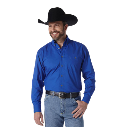 Premium Quality Wrangler Men's George Strait Solid Royal Blue Shirt -  Comfort and Style