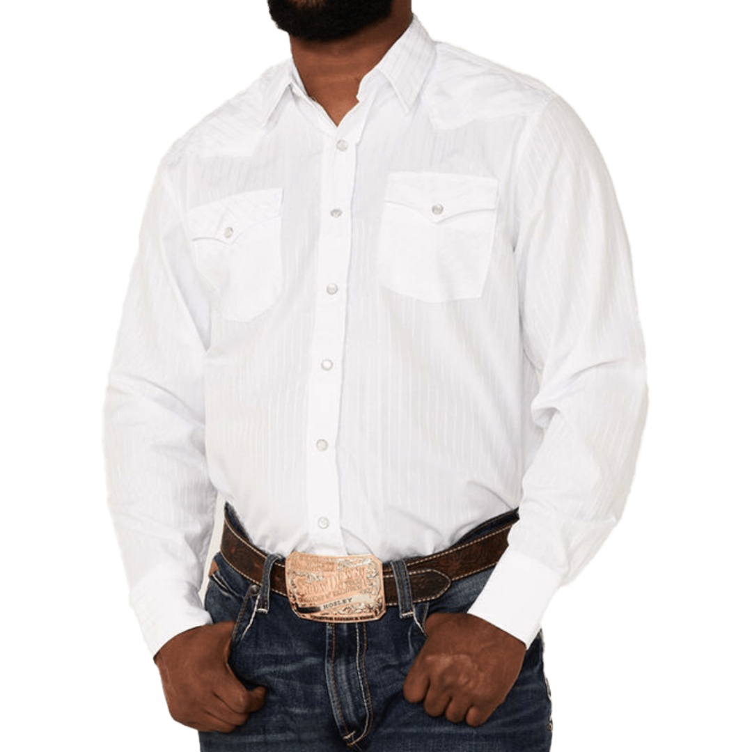 Avalon Men's Solid Long Sleeve Western Snap White Shirt