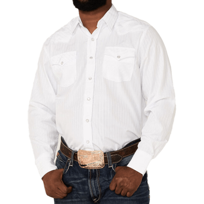 Avalon Men's Solid Long Sleeve Western Snap White Shirt