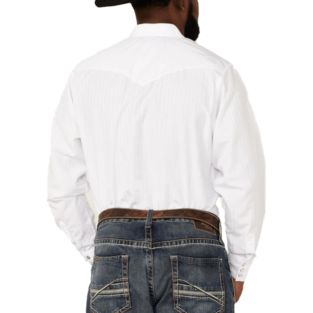 Avalon Men's Solid Long Sleeve Western Snap White Shirt