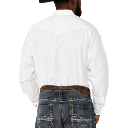 Avalon Men's Solid Long Sleeve Western Snap White Shirt