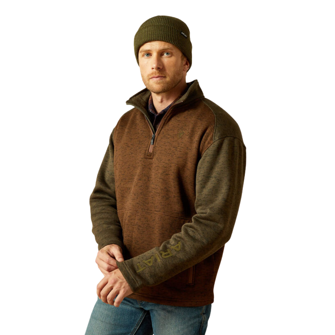 Ariat Men's Caldwell Logo 1/4 Zip Brown Sweater