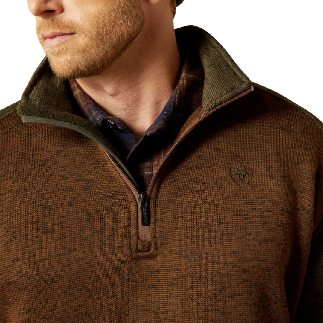 Ariat Men's Caldwell Logo 1/4 Zip Brown Sweater