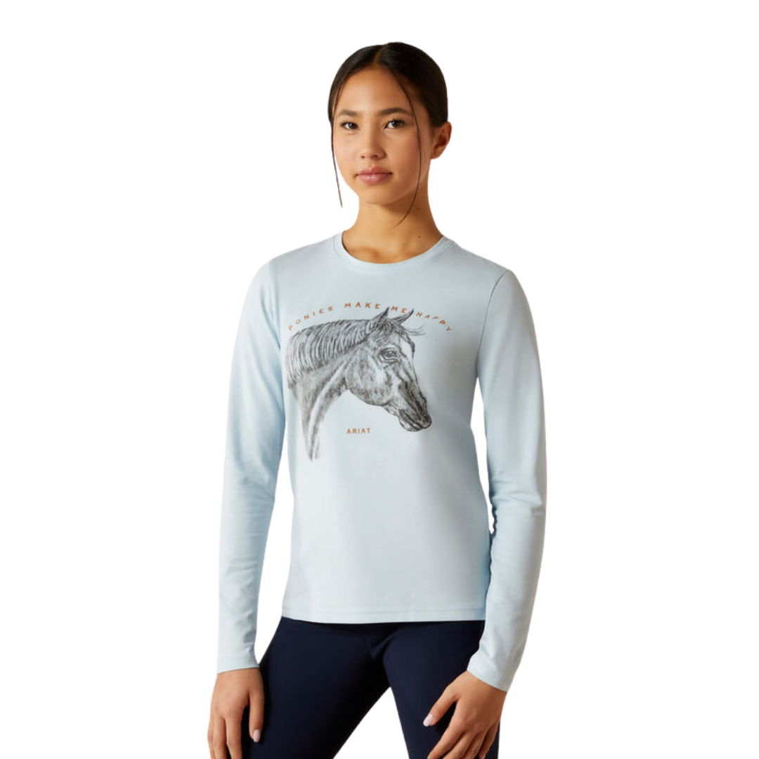 Ariat Youth Girl’s Happy Long Sleeve Skyway Blue Tee Shirt