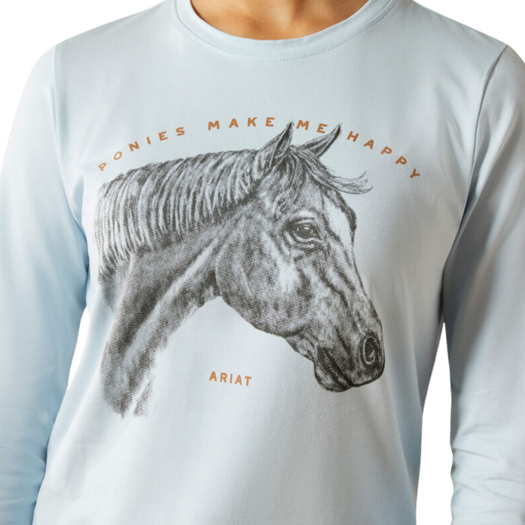 Ariat Youth Girl’s Happy Long Sleeve Skyway Blue Tee Shirt