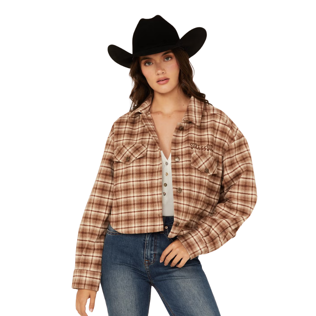 Miss Me Women's Plaid Print Cropped Multicolor Shacket