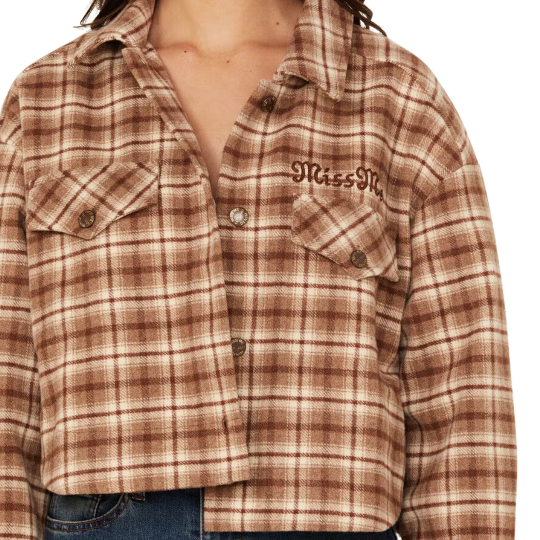 Miss Me Women's Plaid Print Cropped Multicolor Shacket