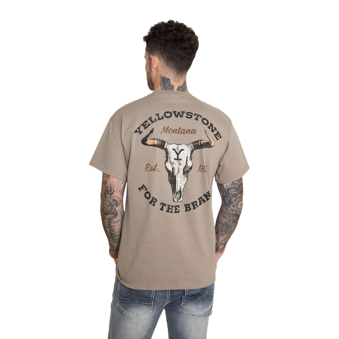 Changes Men's Yellowstone Cattle Skull Light Brown Tee Shirt