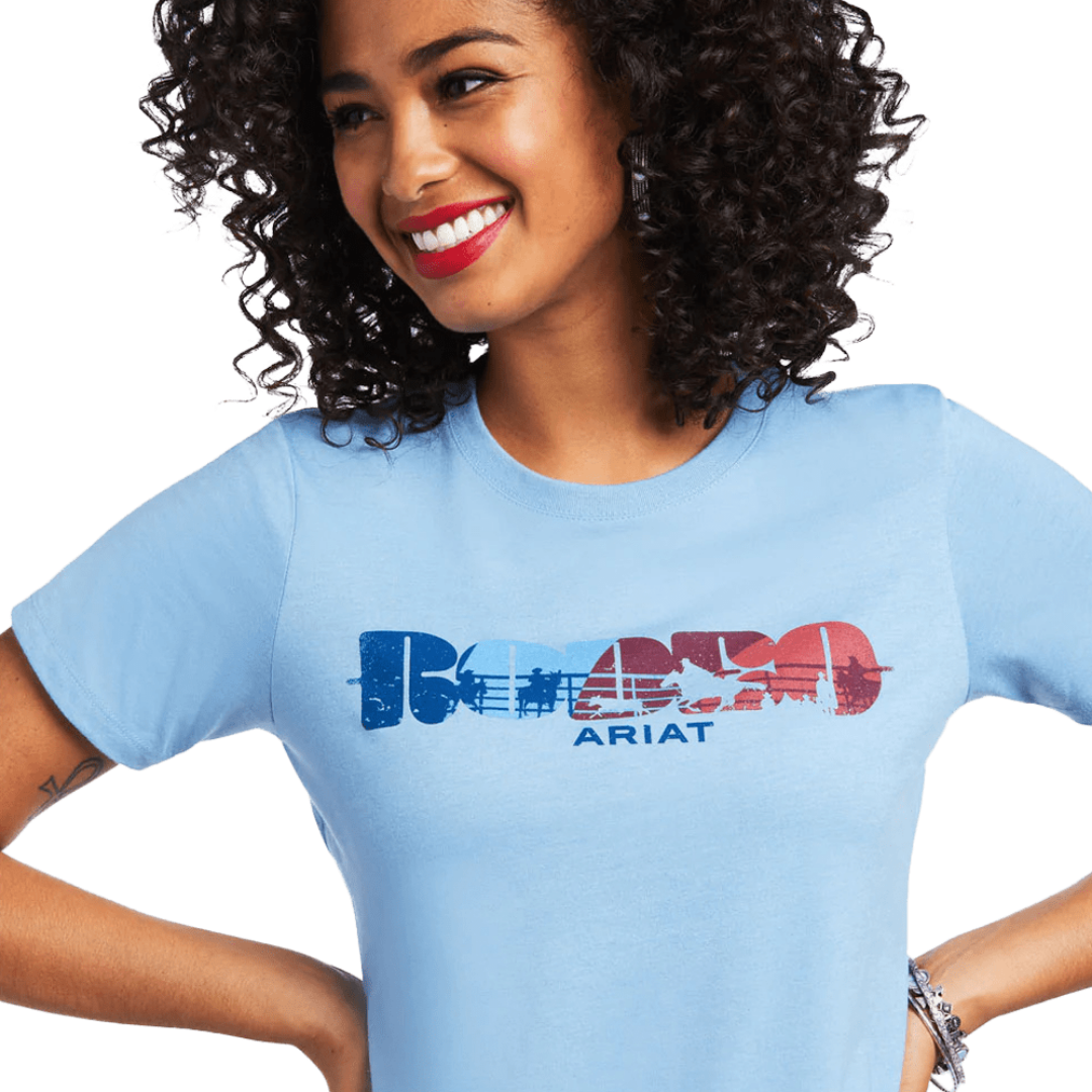 Ariat Women's Rodeo Short Sleeve Heather Light Blue Tee Shirt