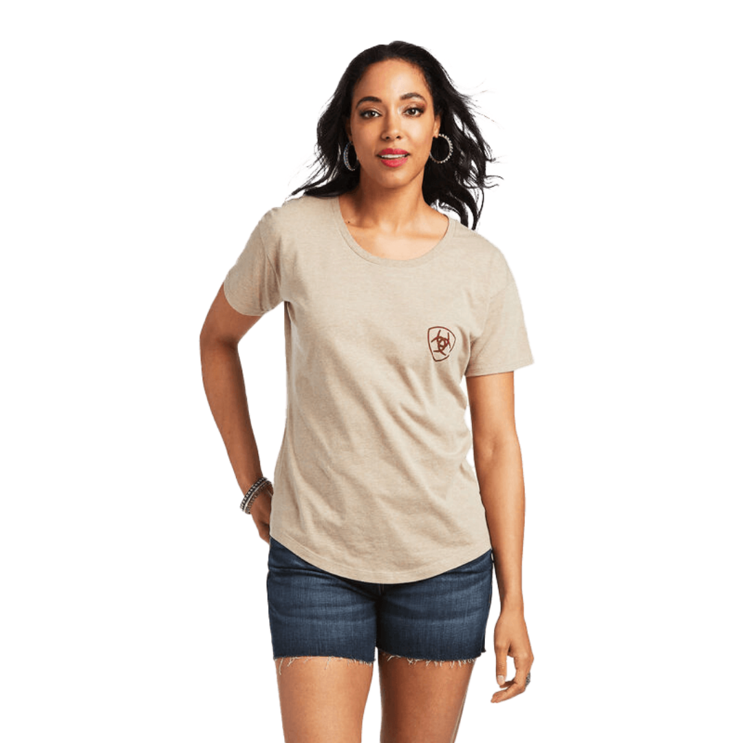Ariat Women's Graphic Sod Tractor Oatmeal Heather Beige Tee Shirt