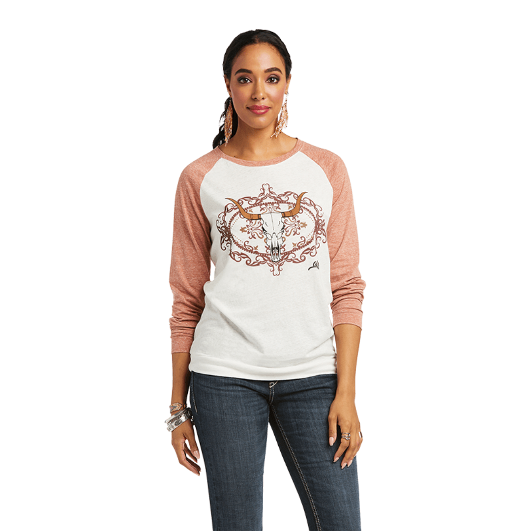 Ariat Women's Long Sleeve Framed Top Sea Salt White Tee Shirt