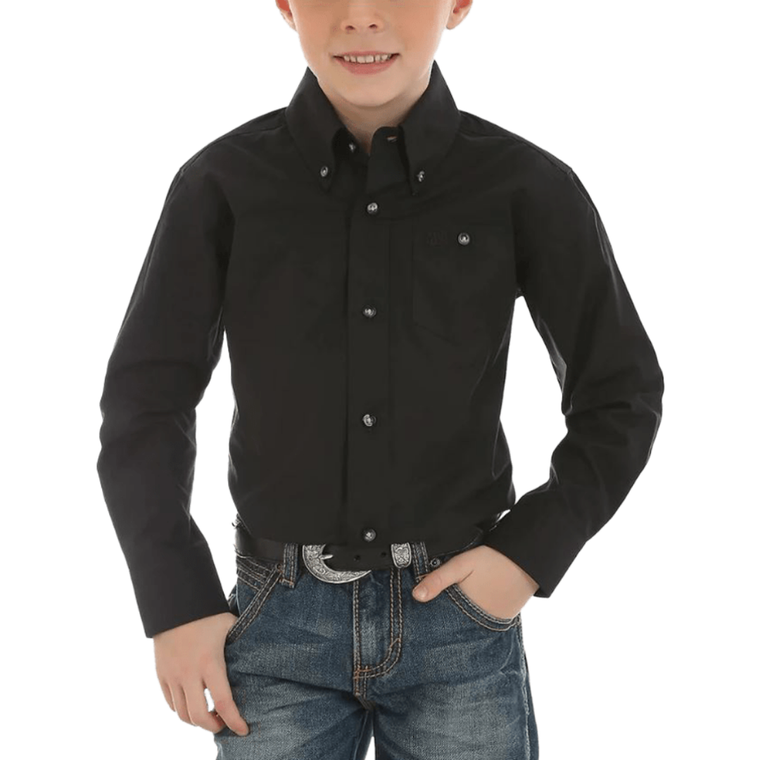 Wrangler Youth Boy's Classic Button Down Black Shirt