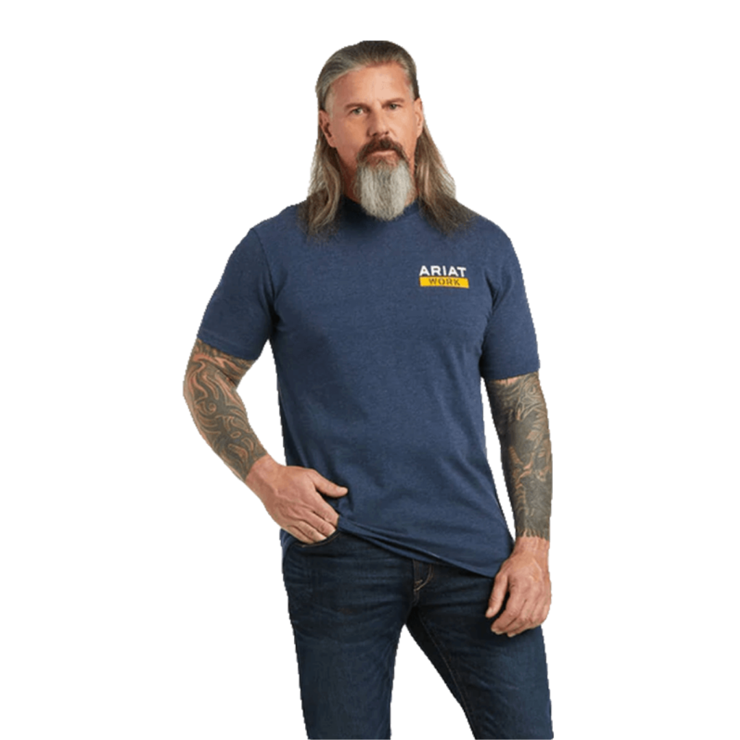 Ariat Men's Rebar Cotton Strong Graphic Navy Heather Tee Shirt