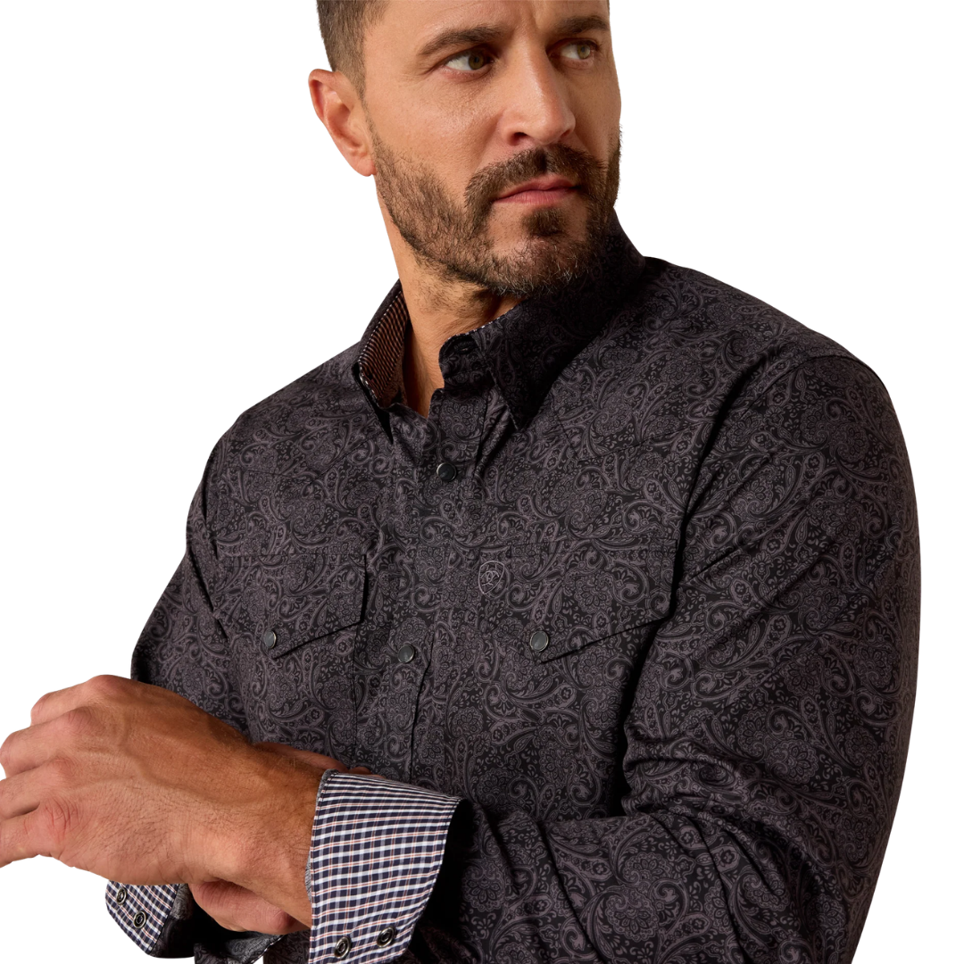 Ariat Men's Fitted Snap Black Paisley Shirt