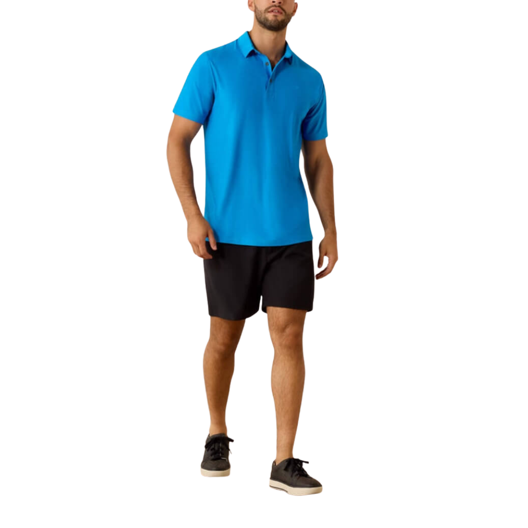 Ariat Men's Charger 2.0 Fitted Polo Ibiza Blue Shirt
