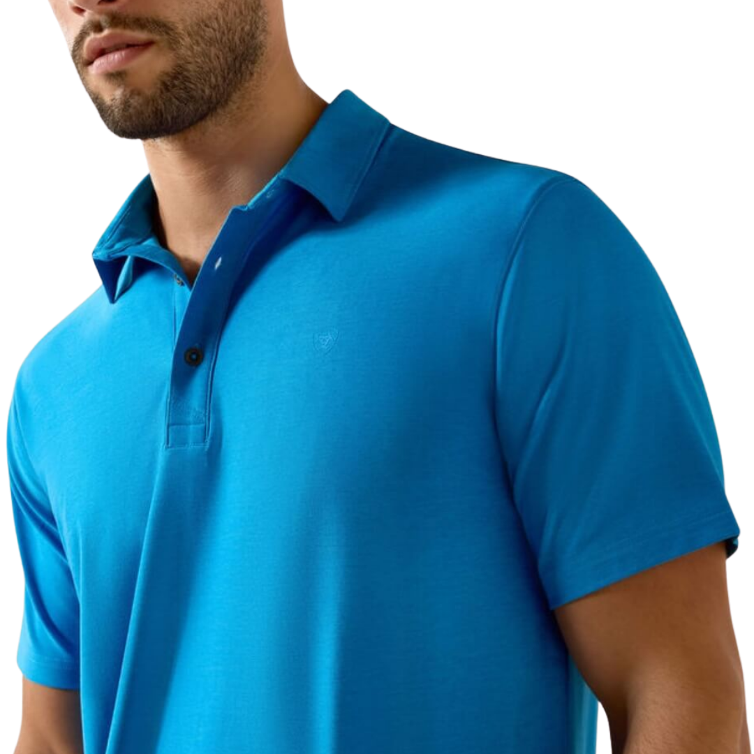Ariat Men's Charger 2.0 Fitted Polo Ibiza Blue Shirt