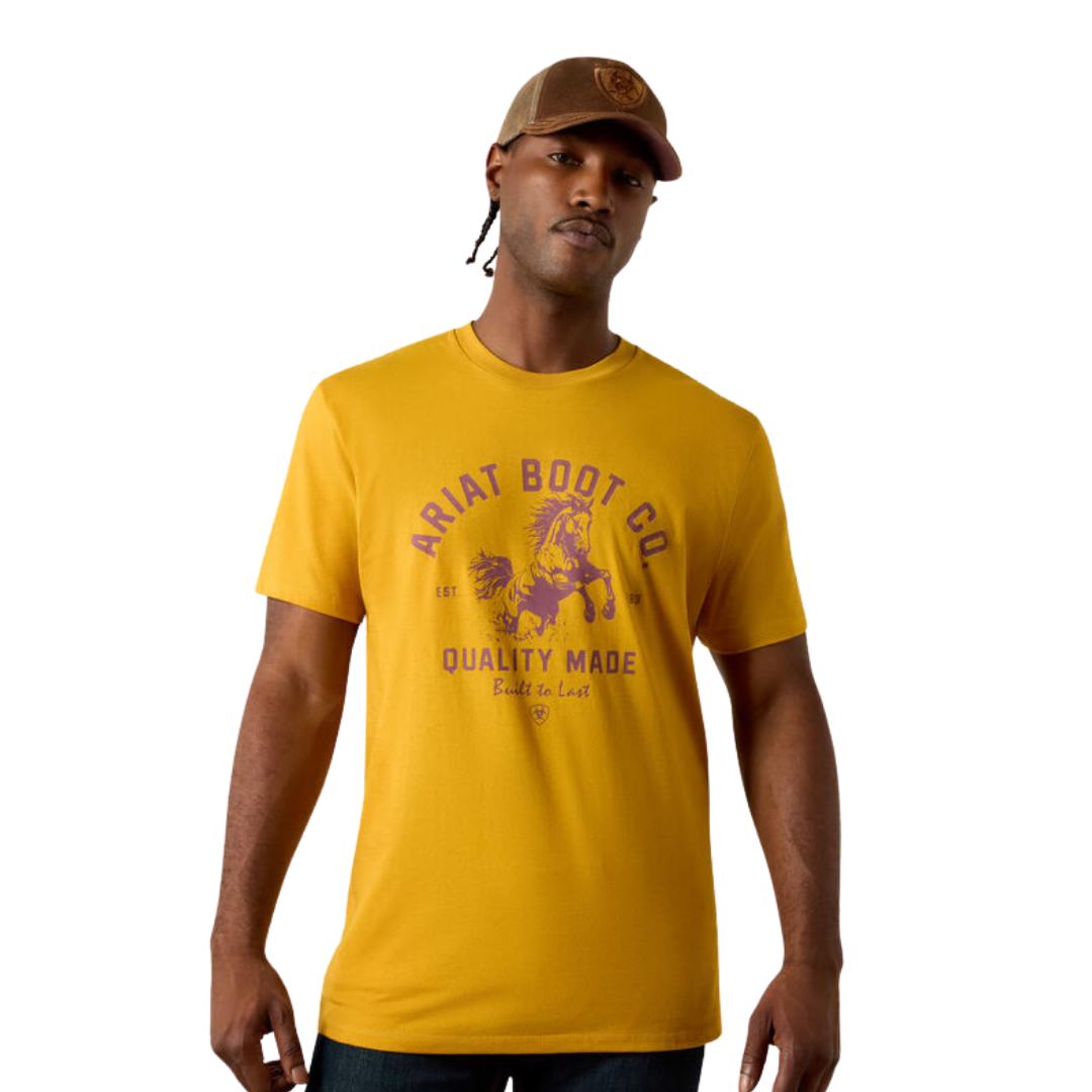 Ariat Men's College Bronc Chai Tea Yellow Tee Shirt