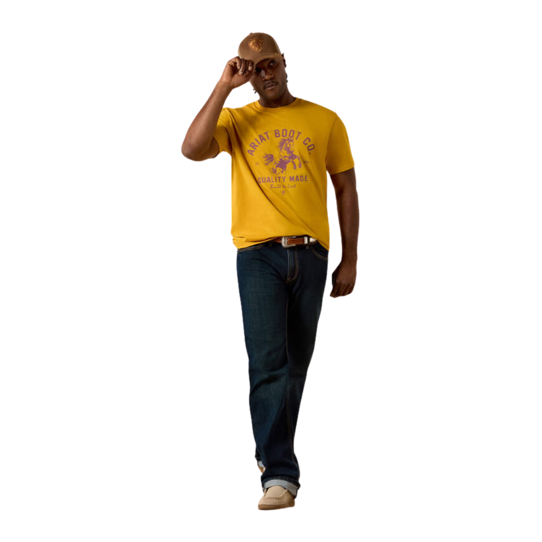 Ariat Men's College Bronc Chai Tea Yellow Tee Shirt