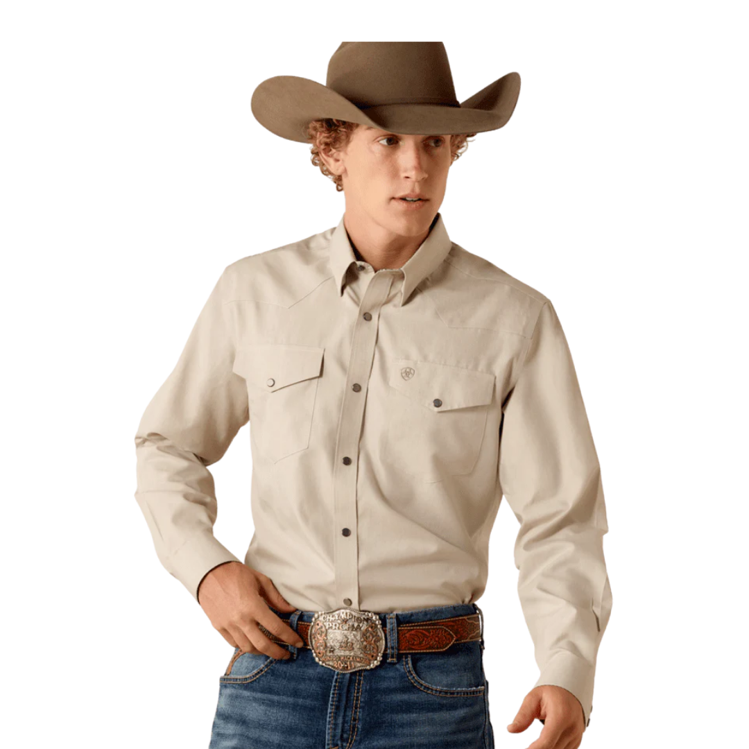 Ariat Men's Wrinkle Free Pinpoint Brindle Tan Shirt