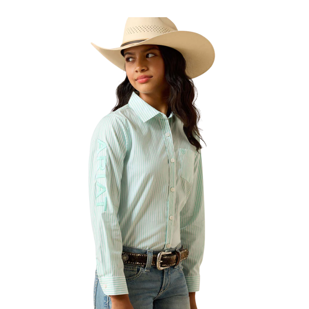 Ariat Youth Girl's Team Kirby Holiday Stripe Green Shirt
