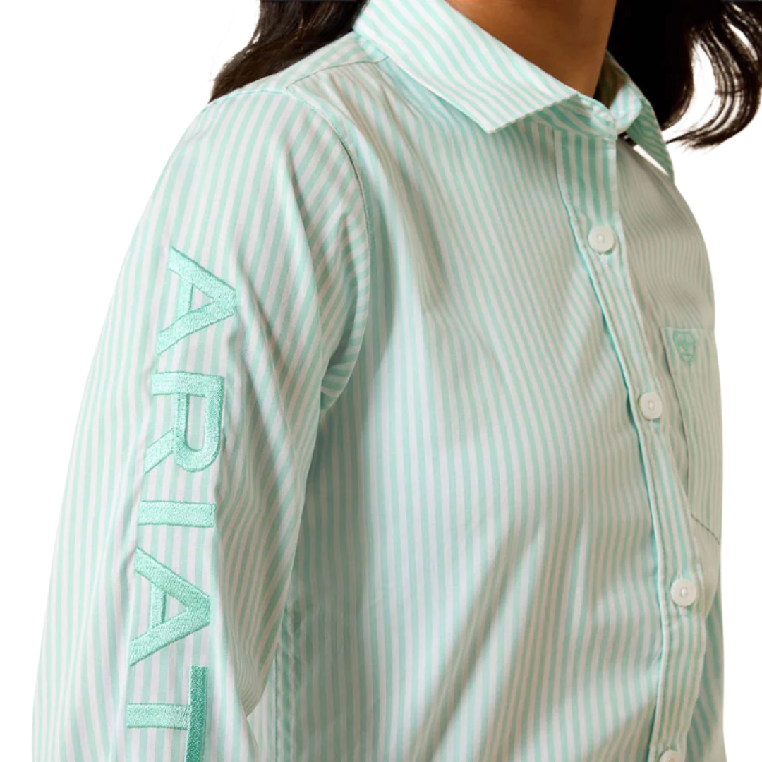 Ariat Youth Girl's Team Kirby Holiday Stripe Green Shirt