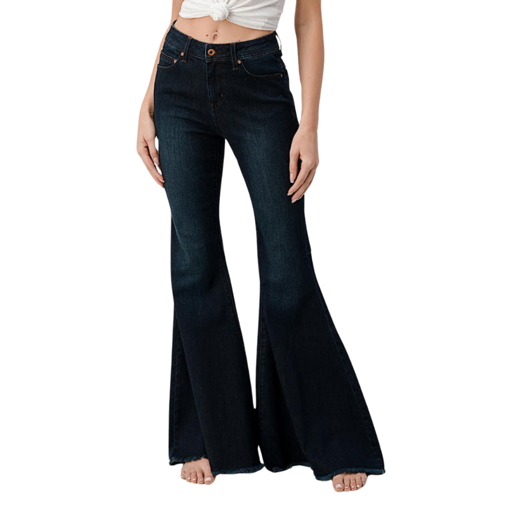 Grace In La Women's Dark Flare Blue Jeans
